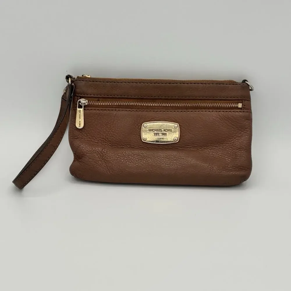 Michael Kors Jet Set Large Pebbled Leather Wristlet w/ Gold Tone Hardware